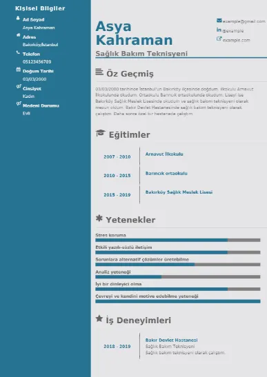 Sağlık Bakım Teknisyeni örnek cv indir